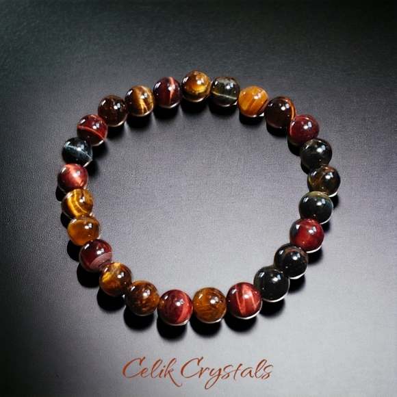 Tri Color Tiger Eye Bracelet - 8mm Unisex - Picture 3 of 6